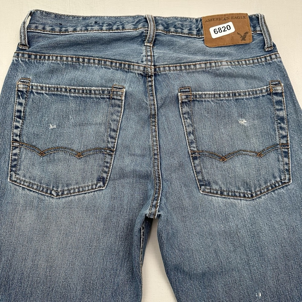 American Eagle Low Loose Jeans Men 29x32 Y2K Distressed Light Blue Straight